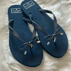 Kate Spade Navy Blue Bow Detail Charm Flip Flops Sandals Size 9-10
